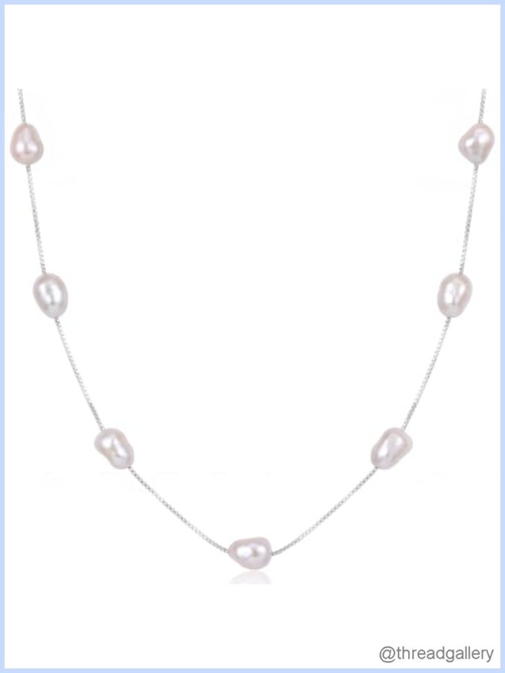 Baroque Pearl Station Necklace S925 Sterling Silver Adjustable
